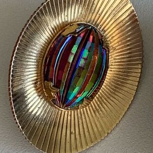 Vintage Gold-Tone Clip On Earrings with Multicolor Watermelon Cut Glass